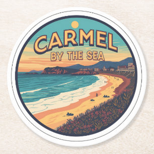 Porta-copo De Papel Redondo Carmel à beira-mar praia california costa pacífica