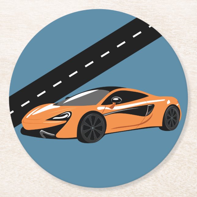 Porta-copo De Papel Redondo Carro desportivo Laranja (Frente)