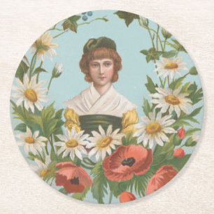 Porta-copo De Papel Redondo Cartão de Dia dos Namorados Kitsch Retro Alemão, 1