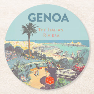 Porta-copo De Papel Redondo Cartaz de Viagem Vintage de Gênova Riviera Italian