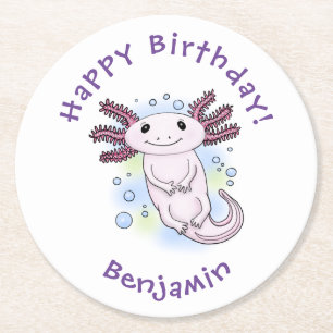 Porta-copo De Papel Redondo Cartoon axolotel rosa adorável