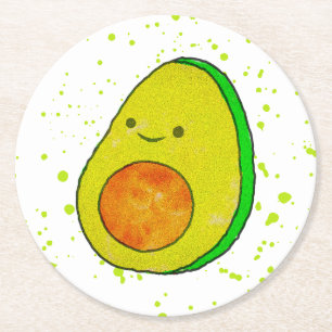 Porta-copo De Papel Redondo Cartoon Bonito Avocado Watercolor