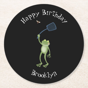Porta-copo De Papel Redondo Cartoon de mosca verde-sapo engraçado
