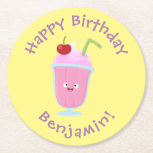 Porta-copo De Papel Redondo Cartoon sundae de sorvete de morango