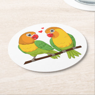 Porta-copo De Papel Redondo Casais Amorosos Pombinhos Amarelo Verde Casamento