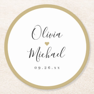 Porta-copo De Papel Redondo Casais: simples script elegante casamento