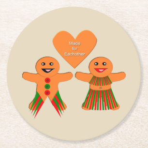 Porta-copo De Papel Redondo Casal de pão de Natal bonito