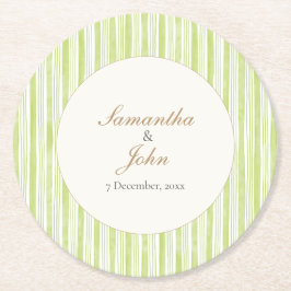 Porta-copo De Papel Redondo Casal Nome Listrado Verde Cítrico Casamento Retro