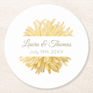 Porta-copo De Papel Redondo Casamento Amarelo e Branco