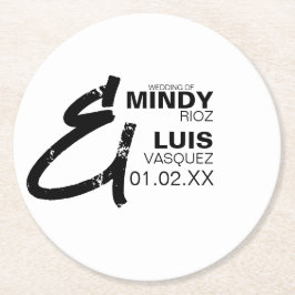 Porta-copo De Papel Redondo CASAMENTO AMPERSAND Grunge Preto Branco   