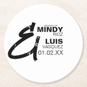 Porta-copo De Papel Redondo CASAMENTO AMPERSAND Grunge Preto Branco