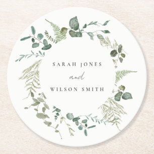 Porta-copo De Papel Redondo Casamento Botânico Elegante Eucalyptus Watercolor