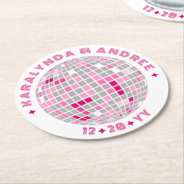 Porta-copo De Papel Redondo Casamento Branco redondo Elegante Disco Ball Rosa