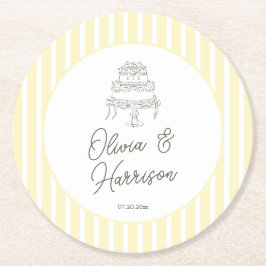 Porta-copo De Papel Redondo Casamento Caprichoso com Listras Amarelas Suaves