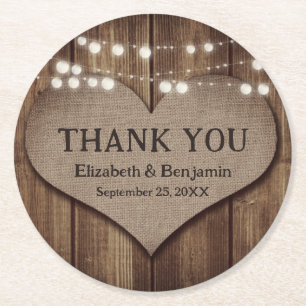 Porta-copo De Papel Redondo Casamento Cardíaco Rustic Country Wood Burlap Obri