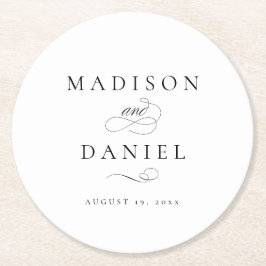 Porta-copo De Papel Redondo Casamento Clássico de Script Moderno Elegante