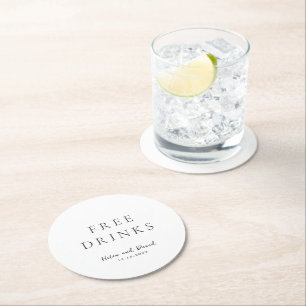 Porta-copo De Papel Redondo Casamento Clássico Preto e Branco Elegante