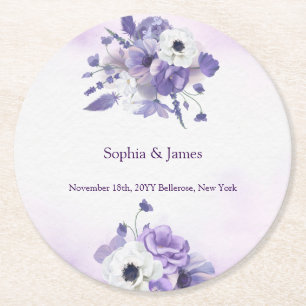 Porta-copo De Papel Redondo Casamento com Aquarela Roxa Elegante