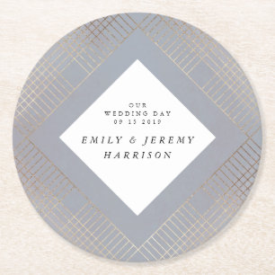 Porta-copo De Papel Redondo Casamento com Gatsby de Cinzas Geométricas Diamon