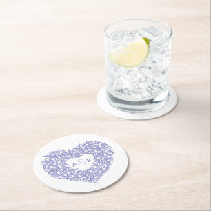 Porta-copo De Papel Redondo Casamento com monograma floral de tulipas de coraç