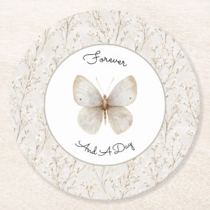 Porta-copo De Papel Redondo Casamento de Borboleta Floral Branco Creme