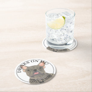 Porta-copo De Papel Redondo Casamento de Bulldog Francês Azul Personalizado