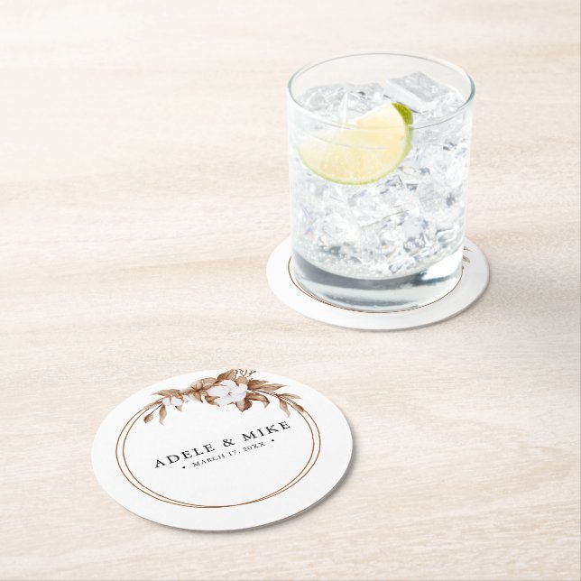 Porta-copo De Papel Redondo Casamento de Buquê de Grama Mínimo Moderno Pampas (Insitu)