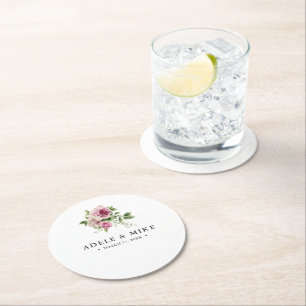 Porta-copo De Papel Redondo Casamento de Buquê Rosa Rosa Rosa Elegante