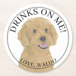 Porta-copo De Papel Redondo Casamento de Cachorro de Ouro Apricot Personalizad