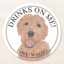 Porta-copo De Papel Redondo Casamento de Cachorro de Ouro Apricot Personalizad