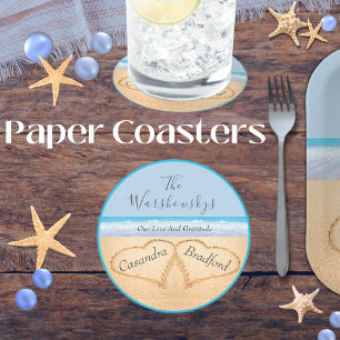 Porta-copo De Papel Redondo Casamento de Chic Dusty Blue Beach 2 Corações em A