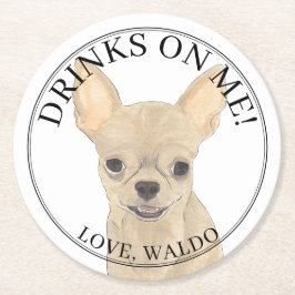 Porta-copo De Papel Redondo Casamento de Chihuahua de Cabeça Longa Personaliza
