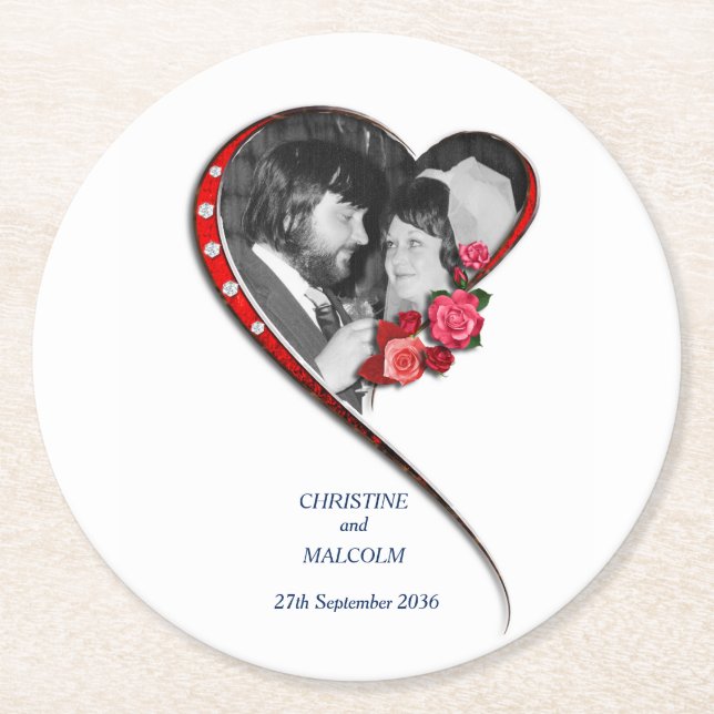 Porta-copo De Papel Redondo Casamento de Coração Insuflável (Frente)