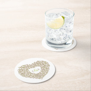Porta-copo De Papel Redondo Casamento de desenho monograma de tinta digital co