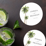 Porta-copo De Papel Redondo Casamento de Destino da Costa Tropical de Palm Tre<br><div class="desc">Essas portas copos elegantes de palmeiras fariam uma maravilhosa adição aos seus suprimentos de casamento! Adicione facilmente seus próprios detalhes clicando na opção "personalizar".</div>