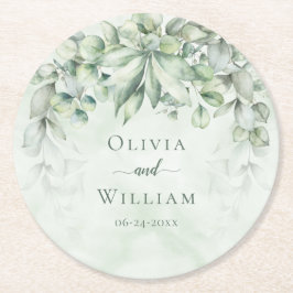 Porta-copo De Papel Redondo Casamento de Elegante Verde Botânico