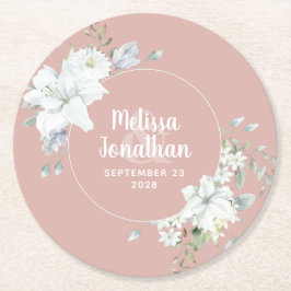 Porta-copo De Papel Redondo Casamento de flores brancas florais românticas aqu