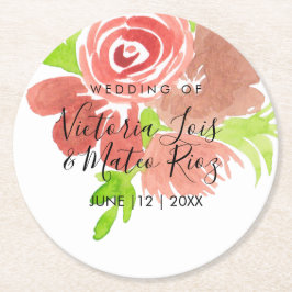 Porta-copo De Papel Redondo Casamento De Folhas De Pincel De Água, Cor Floral,