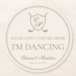 Porta-copo De Papel Redondo Casamento de Golfe do Monograma de Crest Clássico 