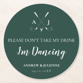 Porta-copo De Papel Redondo Casamento de Golfe do Monograma Moderno Emerald Gr