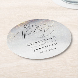 Porta-copo De Papel Redondo Casamento de luxo com Dourado Sparkle Watercolor d