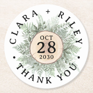 Porta-copo De Papel Redondo Casamento De Madeira Floral Rustic Watercolor Obri