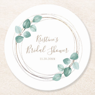 Porta-copo De Papel Redondo Casamento de Manuscrito de Café com Eucalyptus Wa