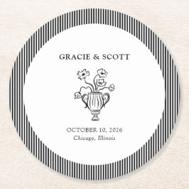 Porta-copo De Papel Redondo Casamento de mão branca e preto clássico elegante