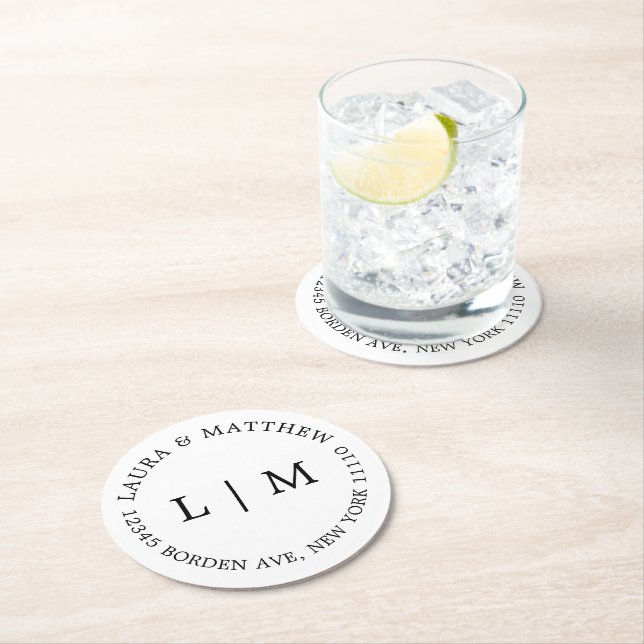 Porta-copo De Papel Redondo Casamento de Monograma Branco (Insitu)