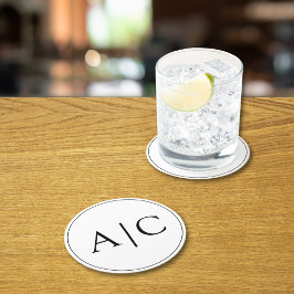 Porta-copo De Papel Redondo Casamento de Monograma Branco Minimalista