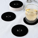 Porta-copo De Papel Redondo Casamento de Monograma Editável Preto e Ecru<br><div class="desc">Termine seu decor de hora do coquetel em estilo elegante com estas portas copos monográficas em preto rico com suas iniciais em letras de sono de serifa tradicionais. Altere facilmente as cores para corresponder aos seus convites clicando em "personalizar" e selecionando as cores de fundo e texto desejadas.</div>