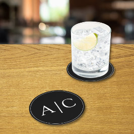 Porta-copo De Papel Redondo Casamento de Monograma Negro Minimalista