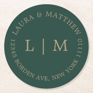 Porta-copo De Papel Redondo Casamento de Monograma Verde Esmeralda