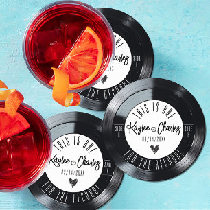 Porta-copo De Papel Redondo Casamento de Música Branca e Preta com Registro de